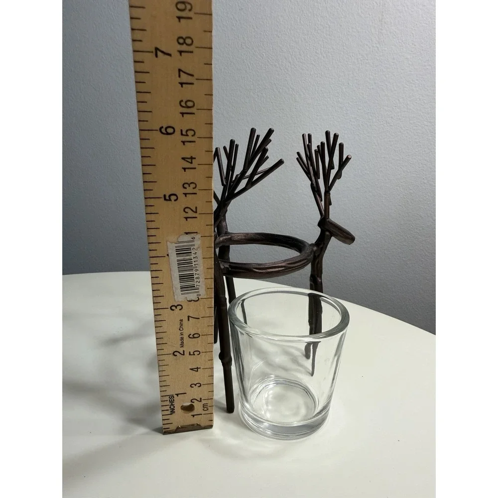 Yankee Lot of 3 Reindeer Votive Candle Holders Metal Antler Rustic Christmas